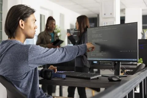 Surprised programmer solving web development issue Stock Photos