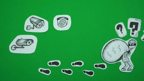 Surprised robber, traces and CCTV cameras Stock Footage 104176487