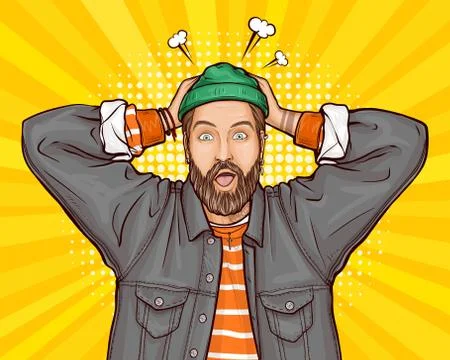 Surprised, shocked or perplexed modern hipster man Stock Illustration