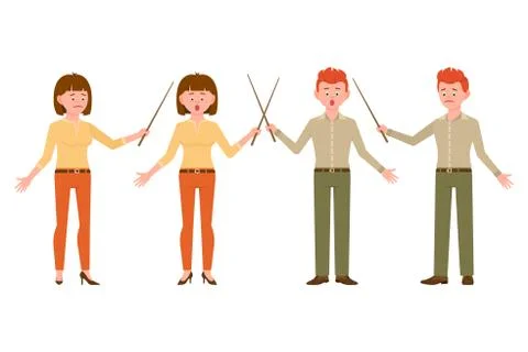 Surprised, shocked, scared, under the pressure young man and woman in casual Stock Illustration