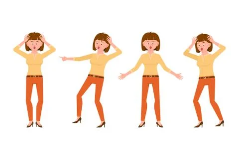 Surprised, shocked, scared, under the pressure brown hair young woman in oran Stock Illustration