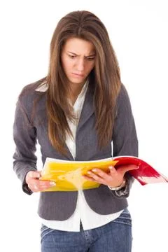 Surprised woman reading notes Stock Photos