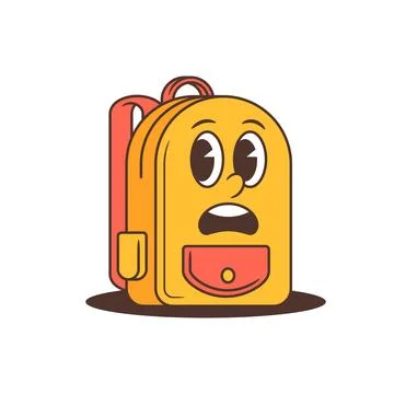 Surprised Yellow Cartoon School Backpack Character with Wide Eyes and Red D.. Stock Illustration