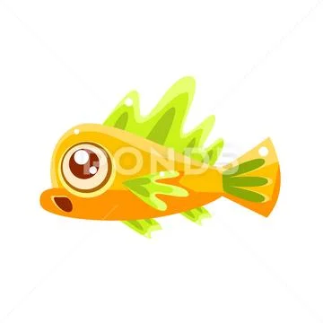 Surprised Yellow Fantastic Aquarium Tropical Fish Cartoon Character Stock Illustration