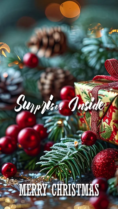 Surprises Inside Modern Cursive Text Animation Happy Christmas Saying Stock Footage 292495674