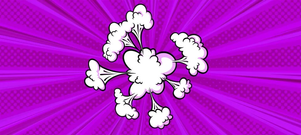 Surprising boom cloud in halftone background for sales and promotions. Purple Stock Illustration