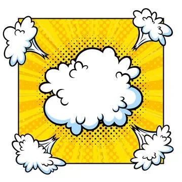 Surprising boom cloud in halftone background for sales and promotions. Yellow Illustrazione stock