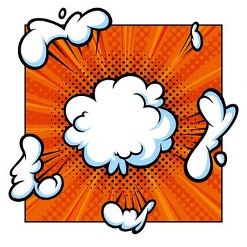 Surprising boom cloud in halftone background for sales and promotions. Orange Stock Illustration