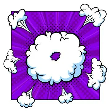 Surprising boom cloud in halftone background for sales and promotions. Violet Stock Illustration