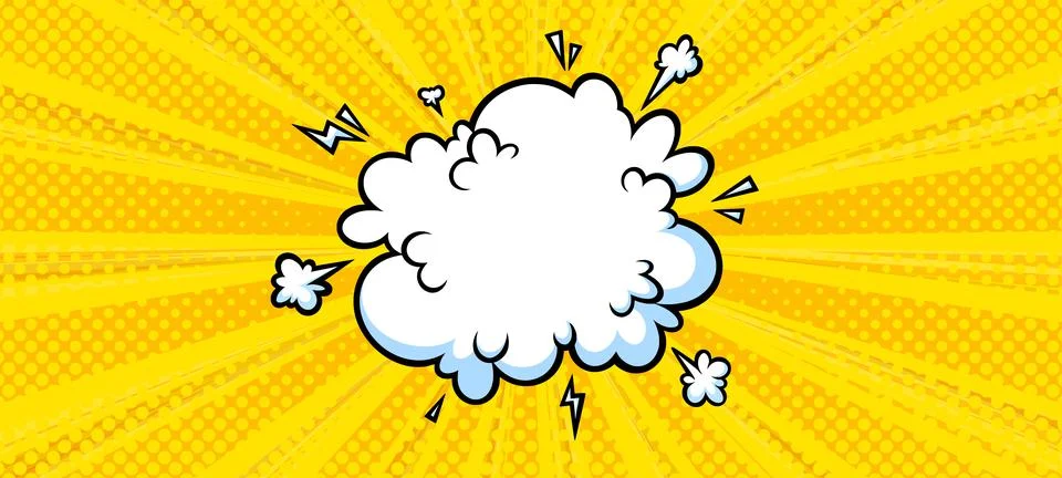 Surprising boom cloud in halftone background for sales and promotions. Yellow Stock Illustration