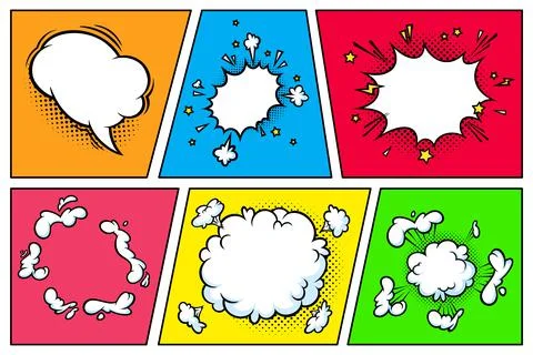 Surprising boom clouds in halftone background for sales and promotions. Colorful Stock Illustration