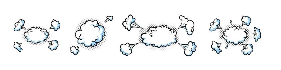 Surprising boom clouds for sales and promotions. Puff and pow smoke shapes for Stock Illustration