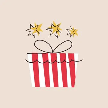 Surprising gift box with present and stars for special celebration or birthday Stock Illustration