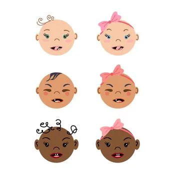 Surprized newborn faces icon set Stock Illustration