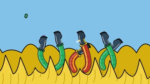Surreal 2D Animation Of Legs In Black Boots Marching On Yellow Ground Video stock 341397928