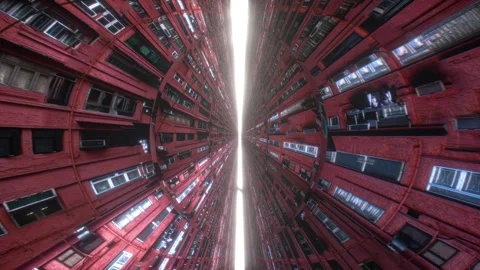 Surreal Abstract Architecture Red Brick Buildings with Windows Forming Tunn.. Stock Footage 314068462