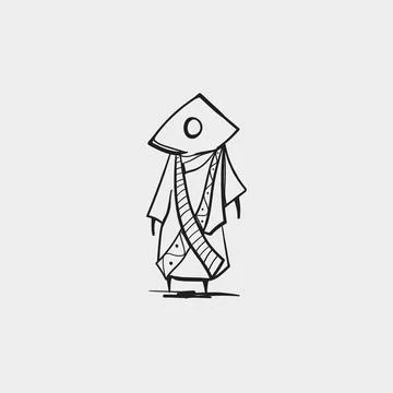 Surreal Abstract Character Square Head Robe Line Drawing Stock Illustration