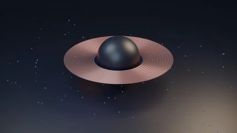 A surreal artistic rendering of a matte black sphere with a concentric ring.. Stock Illustration