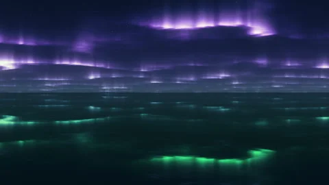 Surreal Aurora Borealis Over Dark Ocean Night Landscape Stock Footage 336635520
