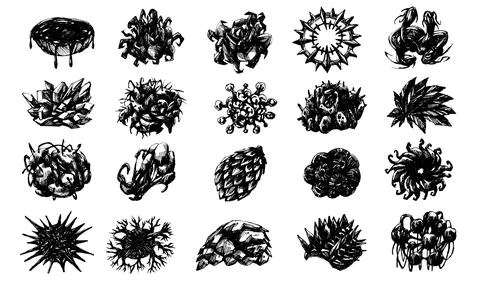 Surreal Biological Structure Hand Drawn Illustration Stock Illustration