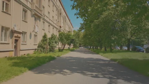 Surreal, bright sunlight, empty city street. Poland, Krakow, Nowa Huta. Stock-Footage 155449384