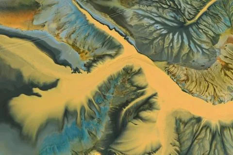 Surreal colorful natural pattern of mining waste waters in decanting lake a.. 스톡 사진