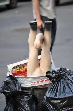 Surreal Curbside Garbage Contents in SoHo, NYC Stock Photos