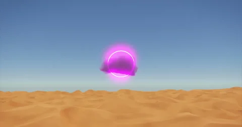 Surreal desert landscape with pink circle cloud in the blue sky over the dunes Stock Footage 242595239