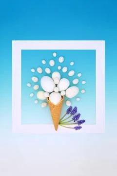 Surreal Easter Egg and Flower Ice Cream Background Stock Illustration
