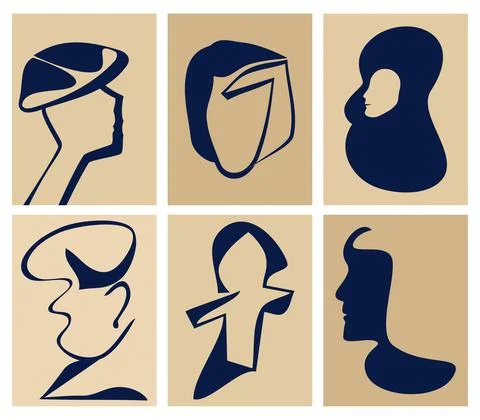 Surreal faces collection for design Stock Illustration