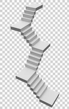 Surreal floating 3d stairway with zigzag steps isolated on transparent png Stock Illustration