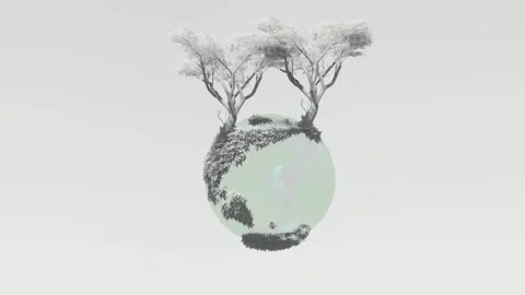 Surreal Floating Planet with Trees in Minimalist Style Vídeo Stock 331049560