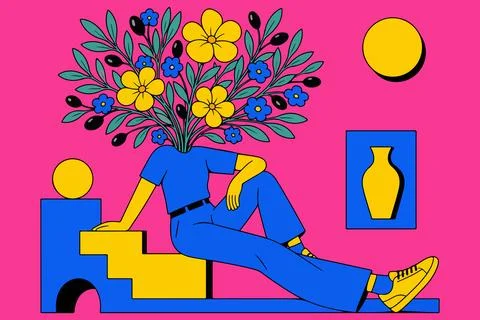 Surreal Floral Head Stock Illustration