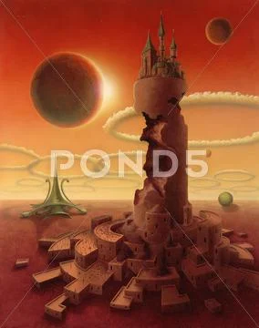 Surreal futuristic scenery Stock Illustration