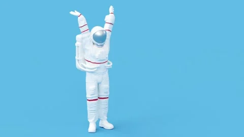 Surreal greeting astronaut or cosmonaut or spaceman in space suit Stock Footage 194969341