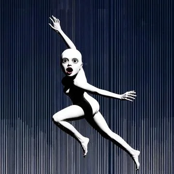 Surreal Human Figure with Shocked Expression Falling Against Lines Stock Illustration