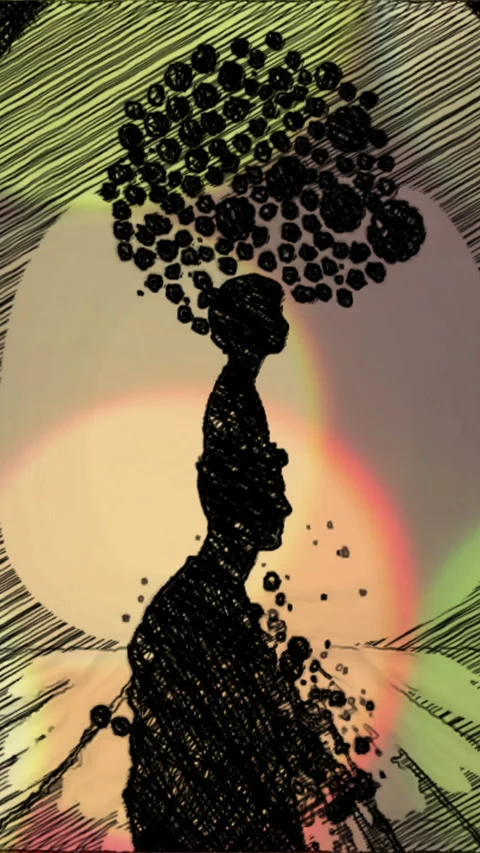 Surreal Human Silhouette with Tree of Thoughts Symbolizing Mind, Growth, an.. Stock Footage 339244948