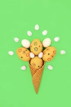 Surreal Ice Cream Cone with Easter Eggs Foto stock
