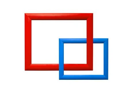 Surreal intertwined picture frames. Two overlapping rectangular frames in red Stock Photos