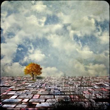 Surreal landscape with single tree Stock Illustration