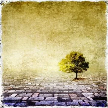 Surreal landscape with single tree Stock Illustration