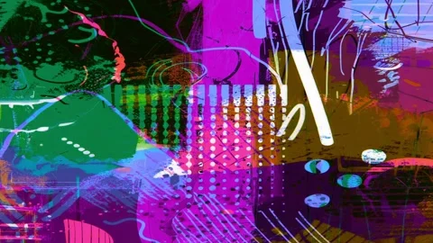 Surreal Mixed Media Doodle Background Seamless Loop Video stock 328314700