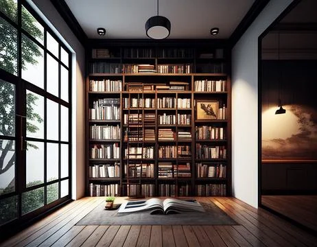 A Surreal Modern Home Library Ilustración de archivo