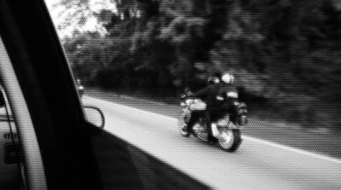 Surreal motorclycles in road BW Stock Footage 24559908