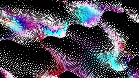 Surreal neon dot waves on black background Stock Footage 301000579