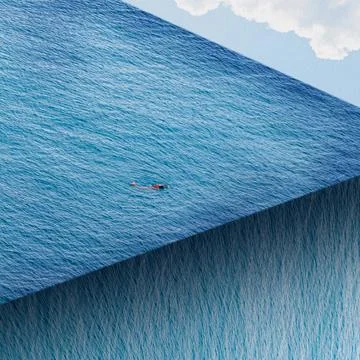 Surreal Ocean Cross-Section View with Swimmer Stock Illustration