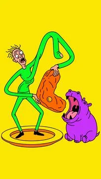 Surreal Offering to a Hippo Illustrazione stock