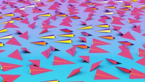 Surreal Paper Planes on Colored Surface Stock Illustration