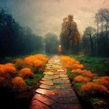 Surreal path of gratitude in forest with amazing light, 3d illustration Stock Illustration