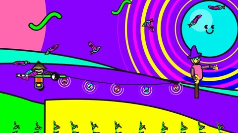 Surreal Psychedelic 2D Animation With Abstract Characters And Emoticon Moon Stock Footage 341366284